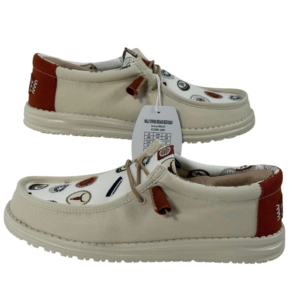 Hey Dude Wally Spring Breakr Beer Bash Ivory Multi Mens Size 9 41285-1MV NEW